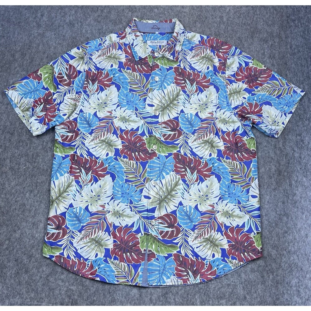 Tommy Bahama Island Zone Men's Button Up Shirt Blue Floral Coconut Point Size L